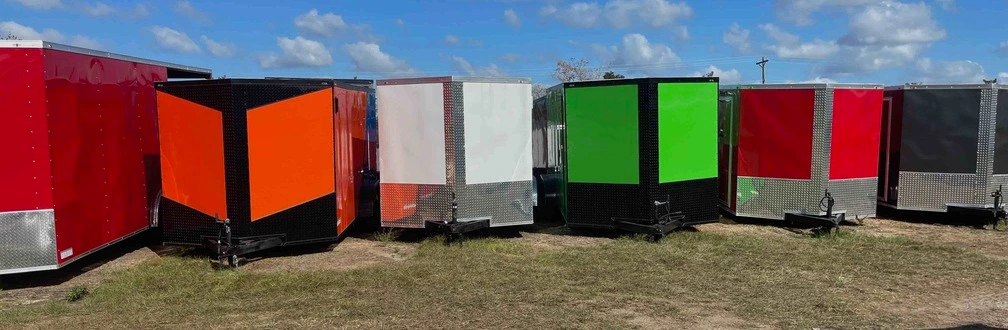 row of cargo trailers